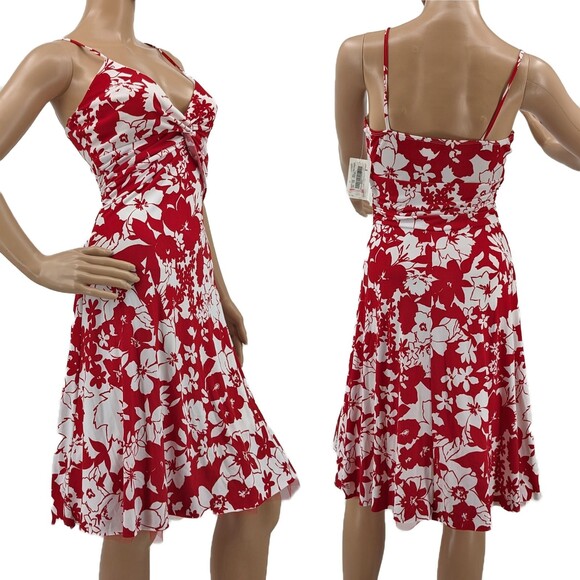 NWT Vintage 90s Y2K B. Darlin Midi Dress Macro Floral Netting Red Rockabilly 5-6 - Picture 1 of 10